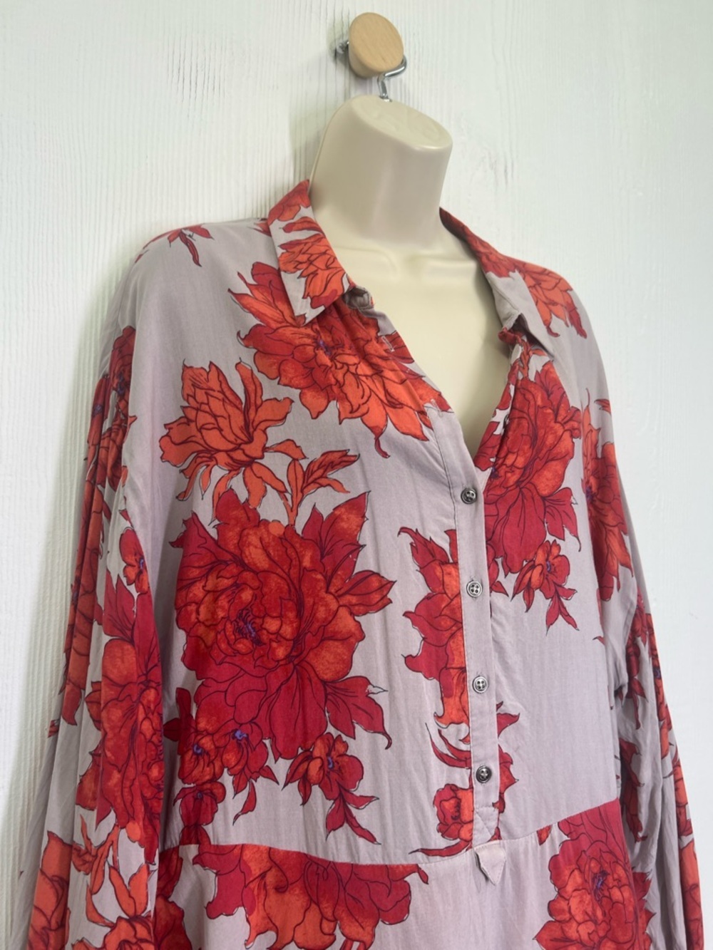 Free People - Shake It Colorful Floral Long Sleeve Half Button Mini Dress Medium - Picture 5 of 13